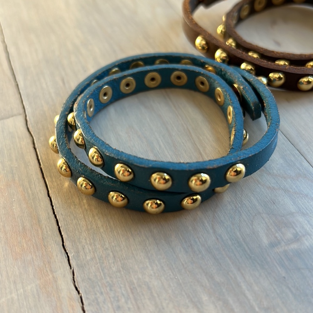 Stackable leather stud bracelets - Picture 2 of 4